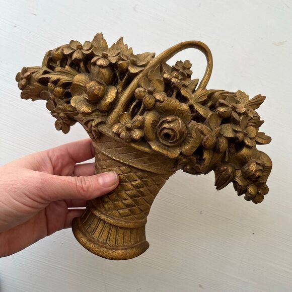 VTG Hand Carved Gilt Wood Floral Decor Old World Style 9.5" - Picture 7 of 8